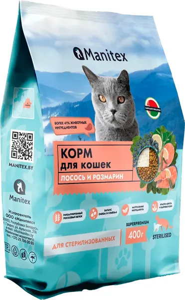Изображение товара Сухой корм для кошек Manitex Sterilised Лосось и розмарин (400г)