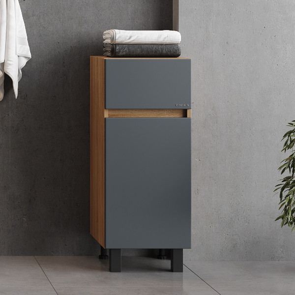 Изображение товара Шкаф-полупенал для ванной Onika Милтон 30 напольный / 403094 (серый/дуб сонома, правый)