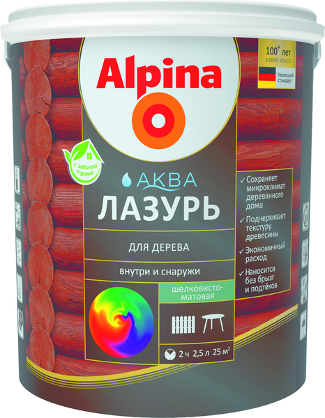 Изображение товара Лазурь для древесины Alpina Аква (0.9л, белый)