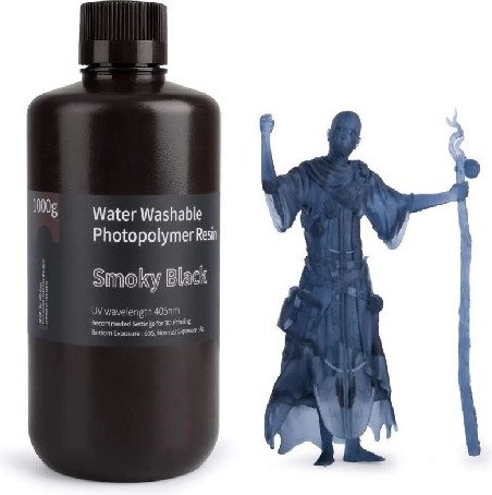 Изображение товара Фотополимерная смола для 3D-принтера Elegoo Water Washable / 50.103.0026 (1кг, черный дым)