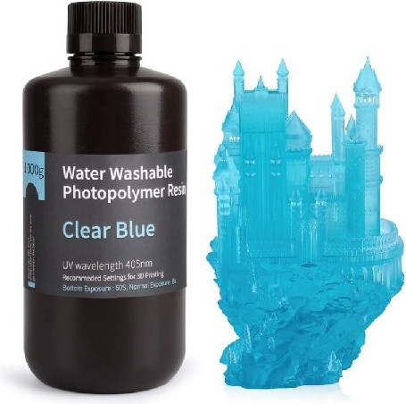 Изображение товара Фотополимерная смола для 3D-принтера Elegoo Water Washable / 50.103.0010 (1кг, чистый синий)