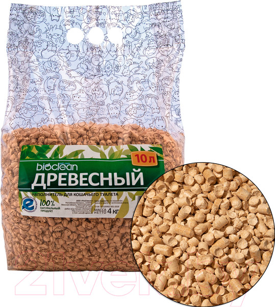Изображение товара Наполнитель для туалета BioClean Древесный (10л/4кг)