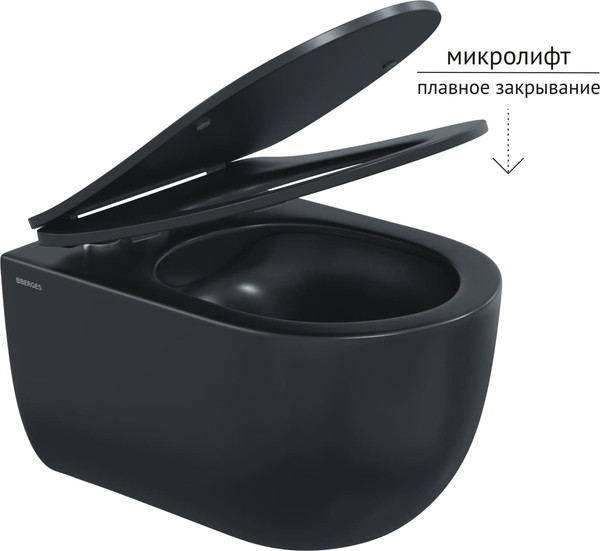 Изображение товара Унитаз подвесной с инсталляцией Berges Ventas Black Rimless + АТОМ 410 / AT-043343 (с сиденьем)