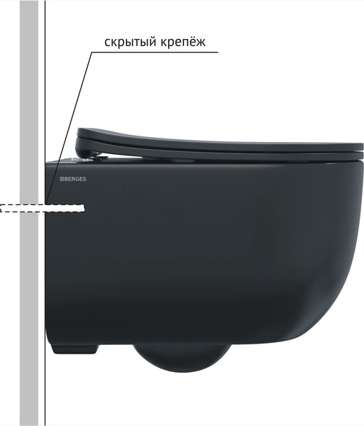 Изображение товара Унитаз подвесной с инсталляцией Berges Ventas Black Rimless + АТОМ 410 / AT-043343 (с сиденьем)