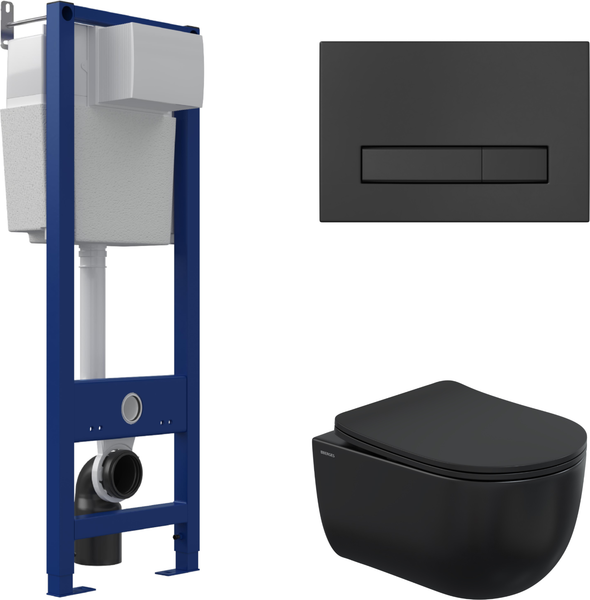 Изображение товара Унитаз подвесной с инсталляцией Berges Ventas Black Rimless + АТОМ 410 / AT-043343 (с сиденьем)