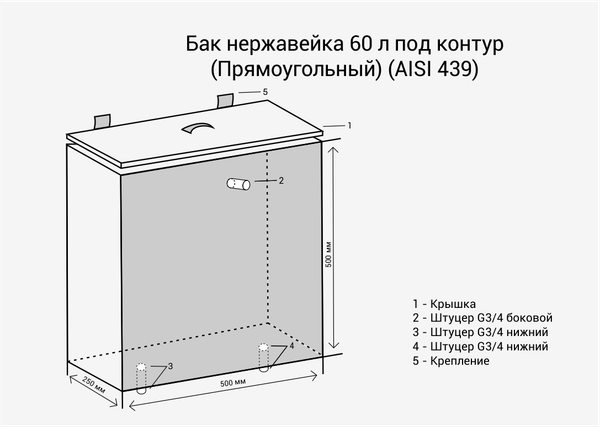 Изображение товара Бак для печи Везувий Под контур Прямоуг AISI 439 (60л)