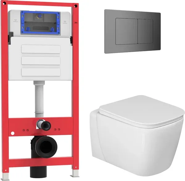 Изображение товара Инсталляция с унитазом подвесным Oliveeka OL-MQG1E12-BGM (матовый оружейный)