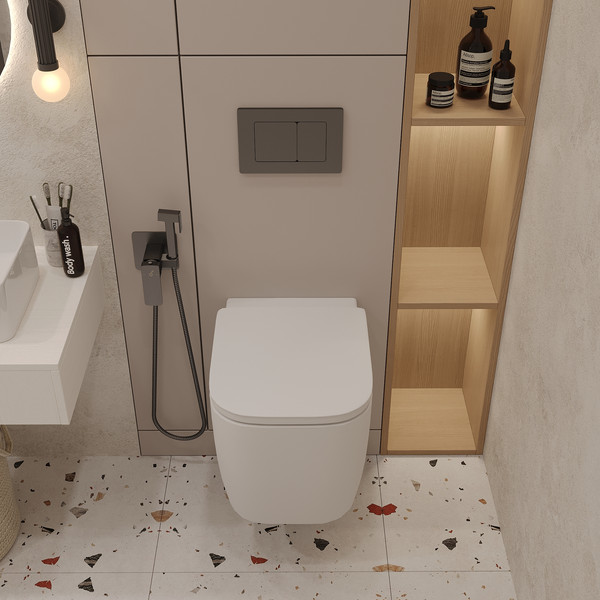 Изображение товара Инсталляция с унитазом подвесным Oliveeka OL-MQG1E12-BGM (матовый оружейный)