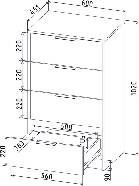 Изображение товара Комод Interline Концепт КТ-К60 Глосс (антрацит/черный)