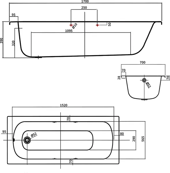 Изображение товара Ванна стальная Lauter Brio Star 170 / 21S1701 + сифон 21Y11010 (с ножками, с ручками)