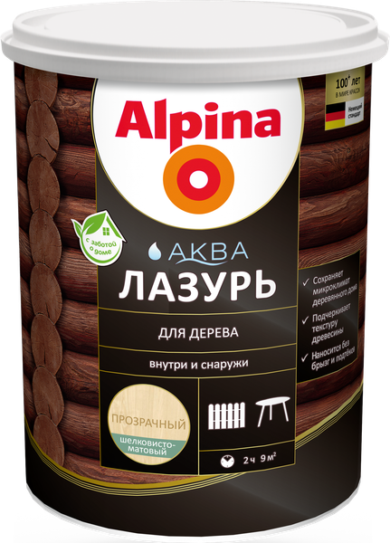 Лазурь для древесины Alpina Аква (0.9л, прозрачный) — фото 3