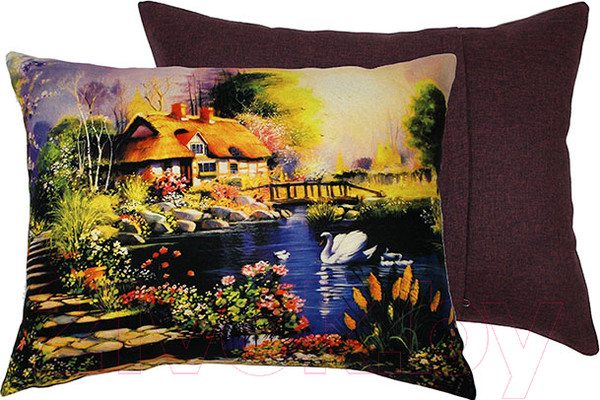 Изображение товара Подушка декоративная MATEX Travel Лебеди / 08-552 (баклажановый)