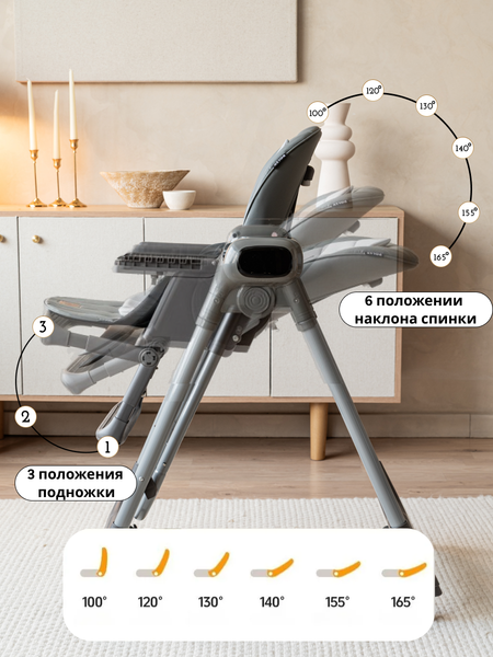 Изображение товара Стульчик для кормления VipBaby Polly 4в1 (Graphite)