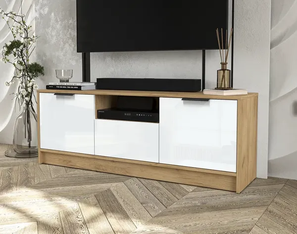 Изображение товара Тумба Interline ТВ Концепт КТ-ТВ3-50 Глосс (дуб золотой/белый глянец)