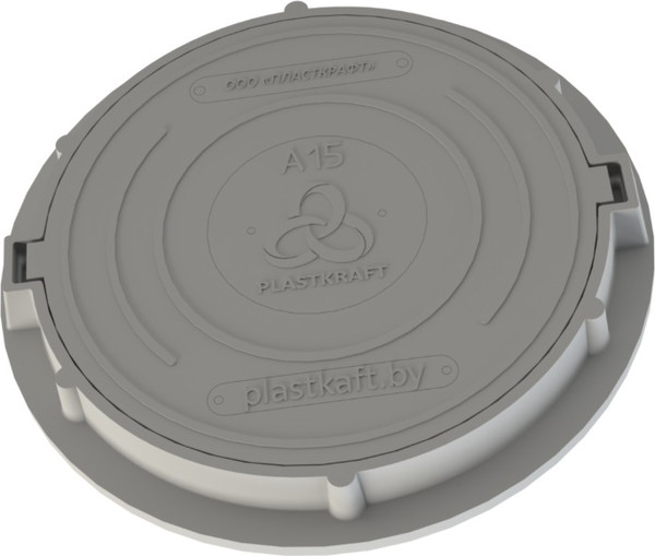 Изображение товара Люк канализационный PLASTKRAFT А15 15Кн h110 с ЗУ (серый)