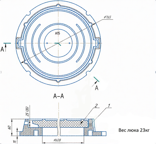 Изображение товара Люк канализационный PLASTKRAFT А15 15 Кн h60/25 (серый, 60x25)