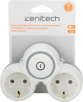Изображение товара Блок розеточный Zenitech 16A 2X2P+E / 191904 (белый/серый)