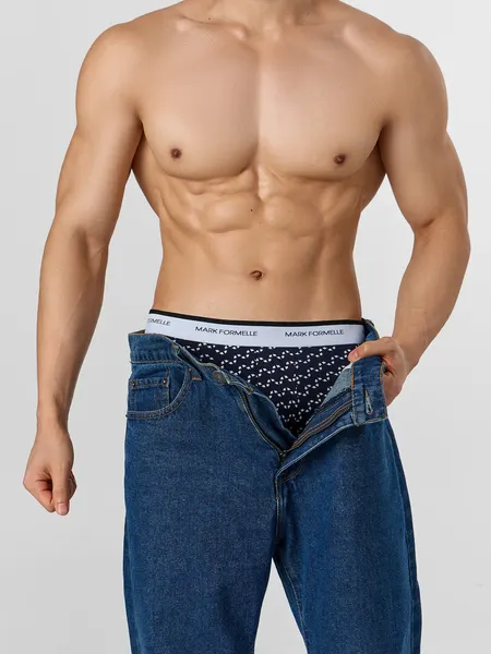 Изображение товара Комплект мужских трусов Mark Formelle 411124-4 (р.98-108, диагональный узор на гл.синем/гл.синий/черный/черная гусиная лапка)