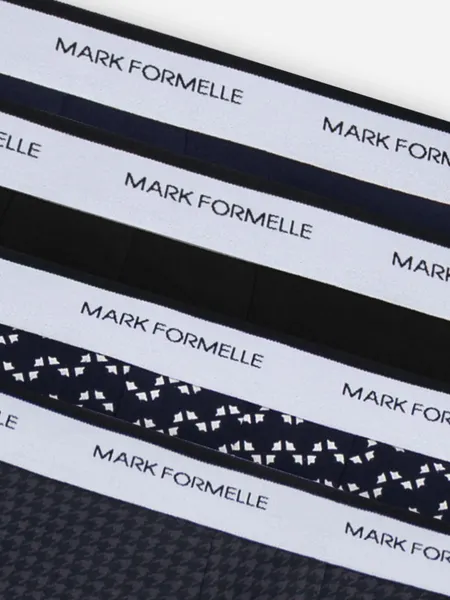 Изображение товара Комплект мужских трусов Mark Formelle 411124-4 (р.98-108, диагональный узор на гл.синем/гл.синий/черный/черная гусиная лапка)