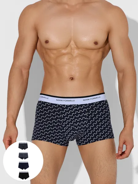 Изображение товара Комплект мужских трусов Mark Formelle 411124-4 (р.98-108, диагональный узор на гл.синем/гл.синий/черный/черная гусиная лапка)