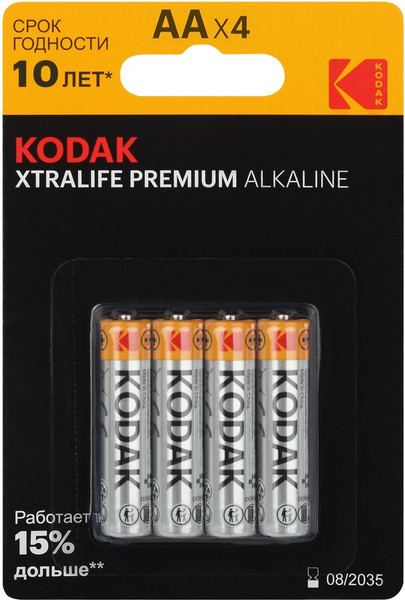 Изображение товара Комплект батареек Kodak XTRALIFE Premium Alkaline AA LR6 (4шт)