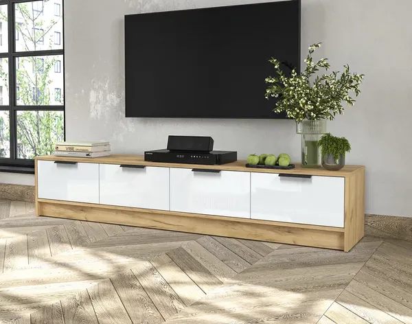 Изображение товара Тумба Interline ТВ Концепт КТ-ТВ4-35 Глосс (дуб золотой/белый глянец)