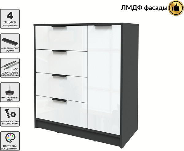Изображение товара Тумба Interline Концепт КТ-Т90 Глосс (антрацит/белый глянец)
