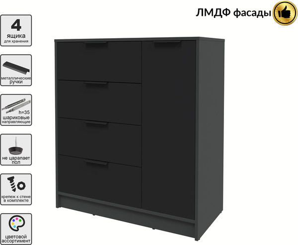 Изображение товара Тумба Interline Концепт КТ-Т90 Глосс (антрацит/черный)