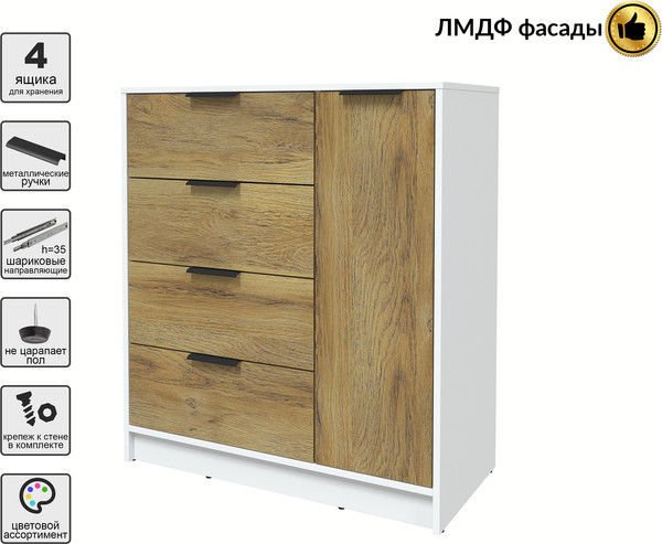 Изображение товара Тумба Interline Концепт КТ-Т90 Глосс (белый платинум/дуб вотан)