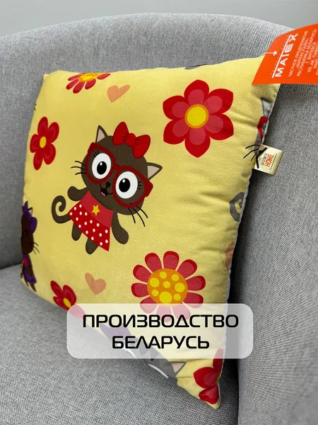 Изображение товара Подушка декоративная MATEX Fantasy Коты и цветы / 06-572 (желтый/красный)
