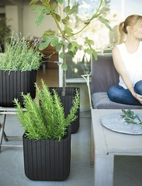 Изображение товара Кашпо Keter Wood Look Cube Planter L / 230225 (графитовый)