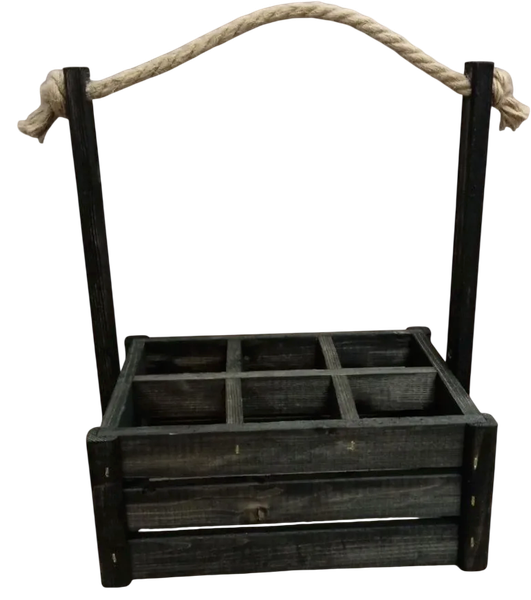 Изображение товара Ящик декоративный KraftHouse Для бутылок 6 ячеек С джутовой ручкой 20x26x30 / 2041172101131 (черный)