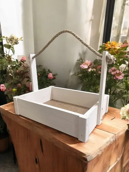 Изображение товара Ящик декоративный KraftHouse С джутовой ручкой 25x23x32 / 2041613045178 (белый)