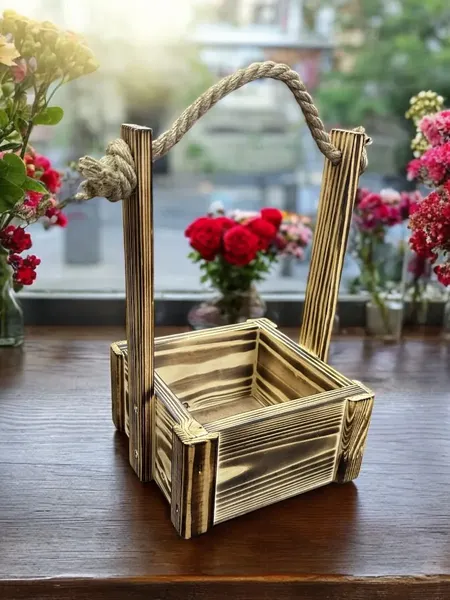 Изображение товара Ящик декоративный KraftHouse С джутовой ручкой 25x15x15 / 2041290352125 (обожженный)