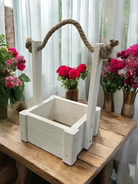 Изображение товара Ящик декоративный KraftHouse С джутовой ручкой 25x15x15 / 2041405043931 (белый)