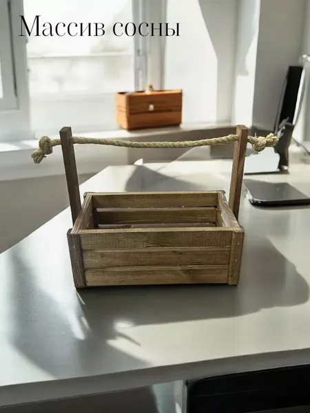 Изображение товара Ящик декоративный KraftHouse С джутовой ручкой 25x15x27 / 2040827717772 (ореховый)