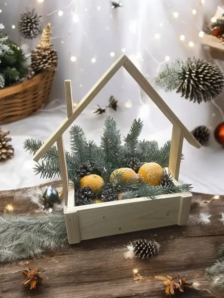 Изображение товара Ящик декоративный KraftHouse Домик С трубой 7.5x18x26 / 2041485696607 (натуральный)