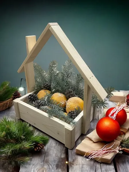 Изображение товара Ящик декоративный KraftHouse Домик С трубой 7.5x18x26 / 2041485696607 (натуральный)