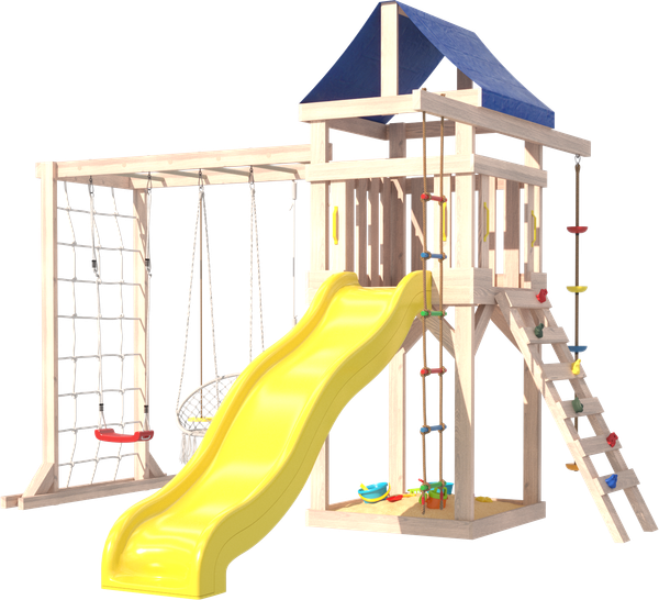 Изображение товара Игровой комплекс National Tree Company Fun Land с сеткой стенкой и плетенным креслом ДНПМ-4 (неокрашенный)