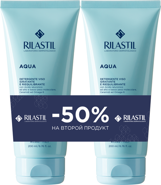 Изображение товара Гель для лица Rilastil Aqua очищающий увлажняющий 1+1 (2x200мл)