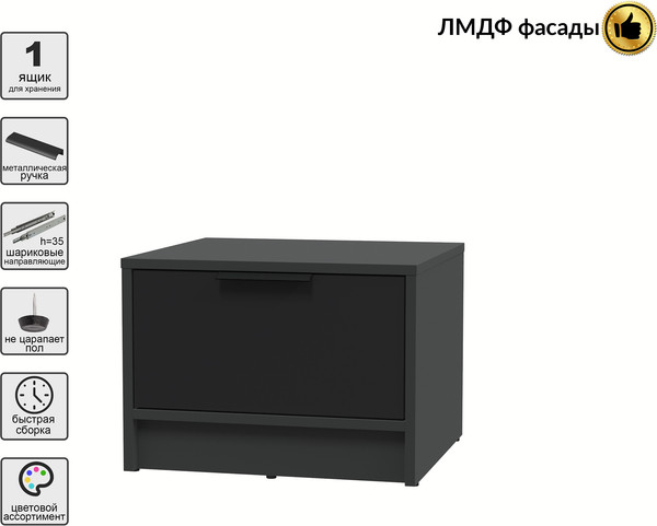 Изображение товара Прикроватная тумба Interline Концепт КТ-ТК1-35 Глосс (антрацит/черный)