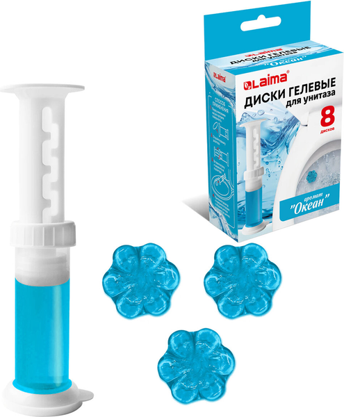 Изображение товара Чистящее средство для унитаза Laima Диски гелевые. Океан / 609796 (8x44г)