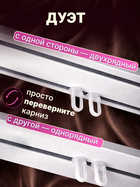 Изображение товара Карниз для штор Sundays Home Дуэт 1/2-рядный (составной, белый, 3.6м)