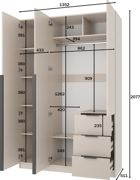 Изображение товара Шкаф Mio Tesoro Мельбурн 3DG3S (кашемир)