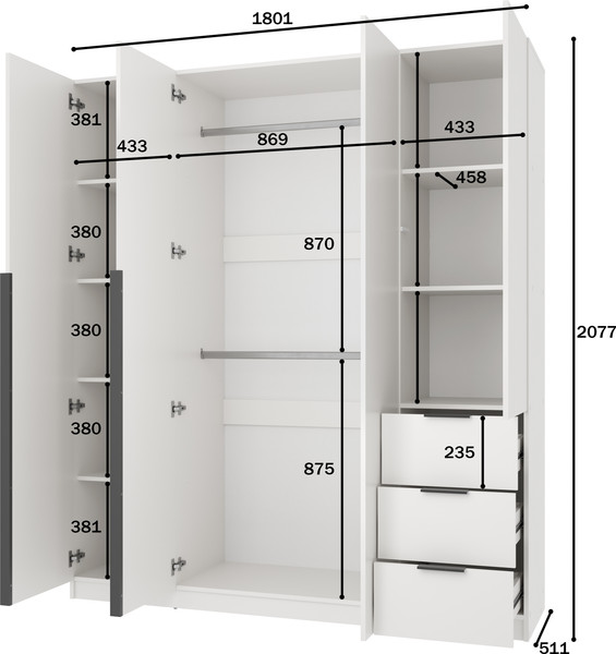 Изображение товара Шкаф Mio Tesoro Мельбурн 4DG3S (белый)