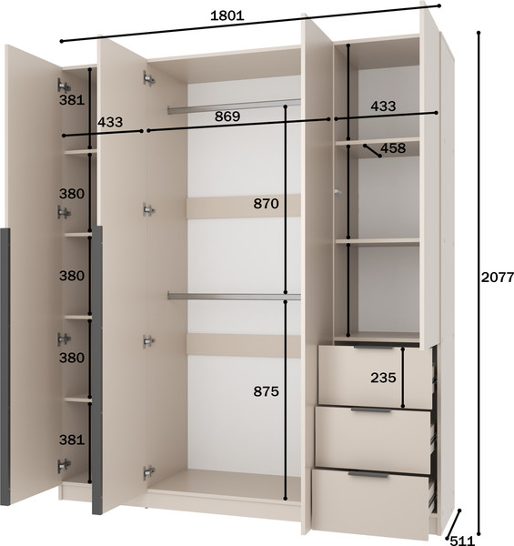 Изображение товара Шкаф Mio Tesoro Мельбурн 4DG3S (кашемир)