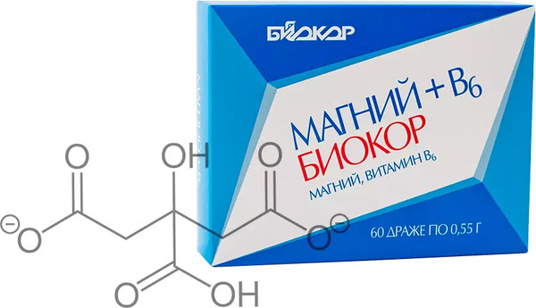 Изображение товара Витаминно-минеральный комплекс Биокор Магний+В6 (60 таблеток)