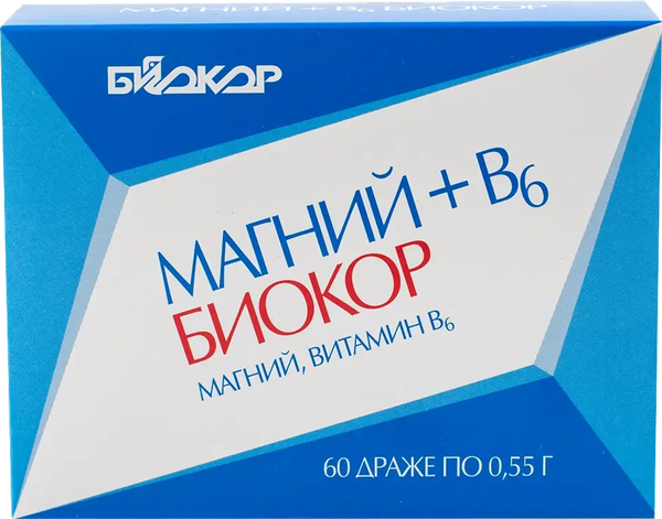 Изображение товара Витаминно-минеральный комплекс Биокор Магний+В6 (60 таблеток)