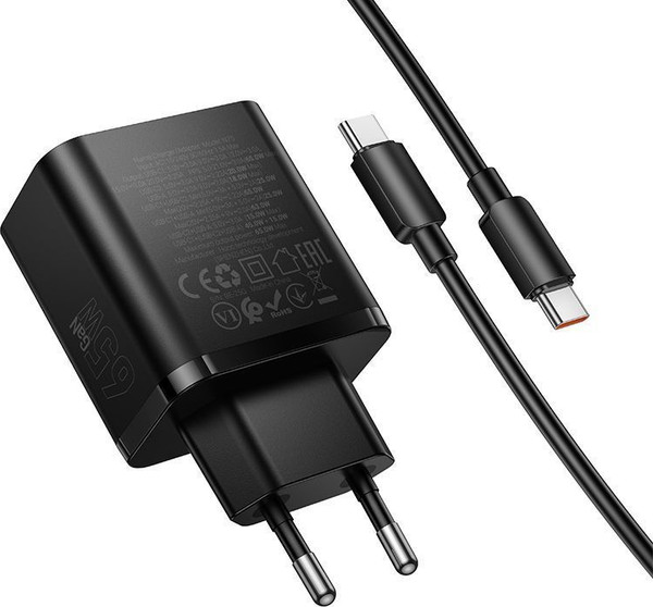 Изображение товара Зарядное устройство сетевое Hoco N75 + кабель Type-C to Type-C (черный)
