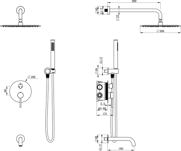 Изображение товара Душевая система со смесителем Oliveeka OL-88939017+88239017-CR